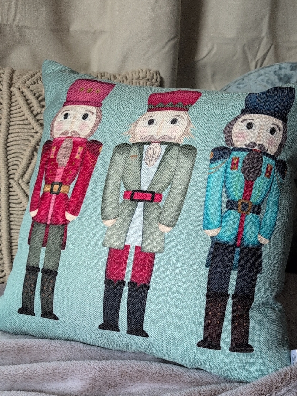 Sewing Down South Holiday Nutcracker Decorative Throw Pillow - Light Blue Aqua